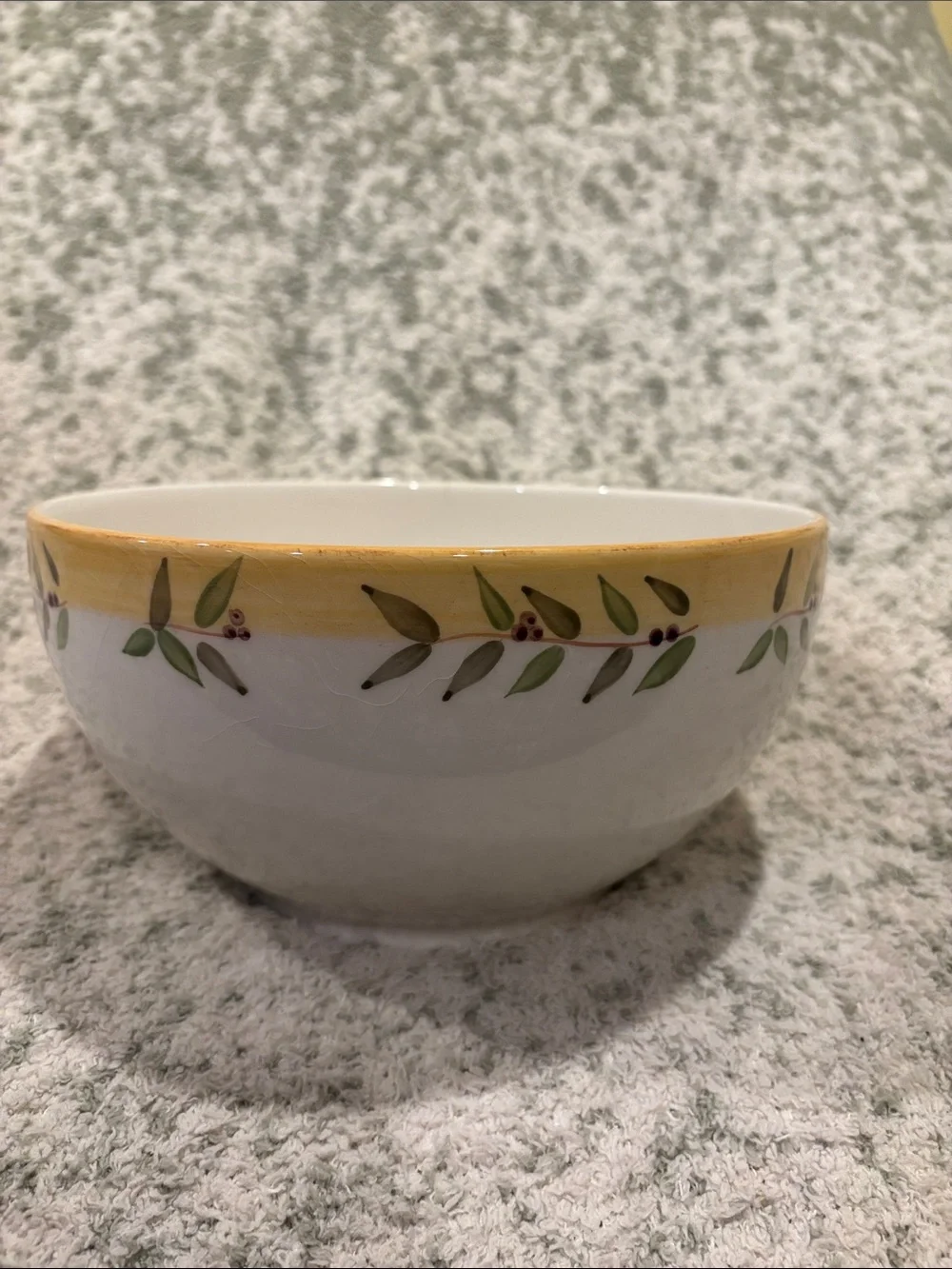 Crate & Barrel Olive Branch Ceramic Serving Bowl Yellow Green RS 9” Portugal